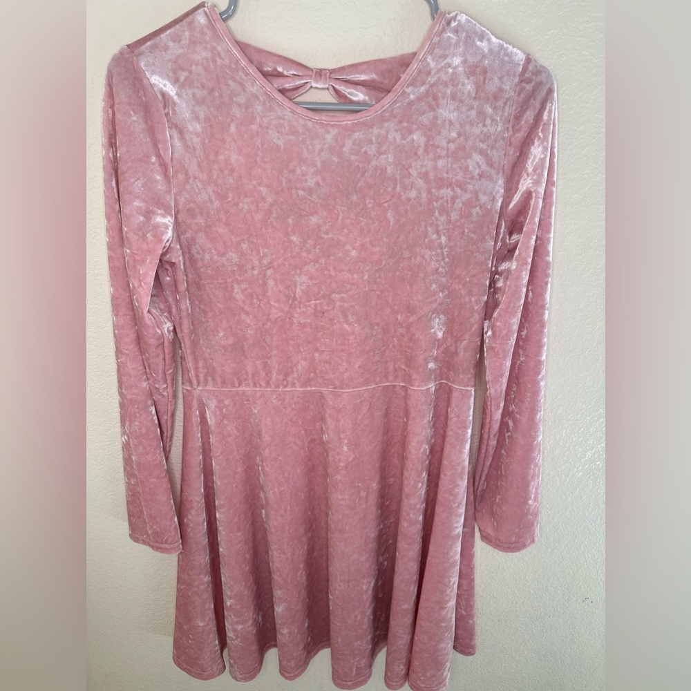 Velour Pink Dress With Bow On Back, Good Condition